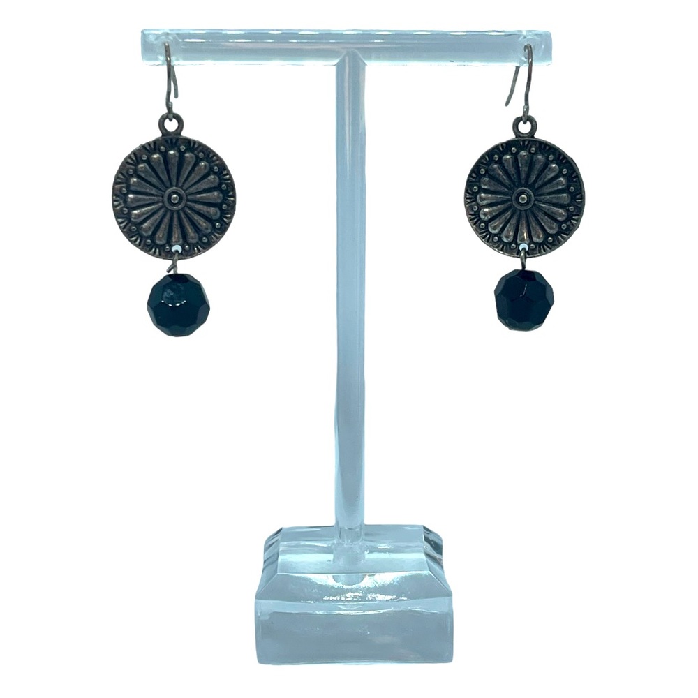 Southwestern Sliver Flower Onyx Dangle Earrings